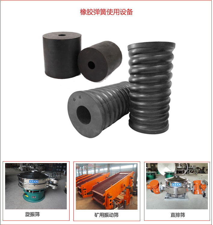 橡膠彈簧適用設(shè)備：旋振篩，礦用振動篩，直排篩等