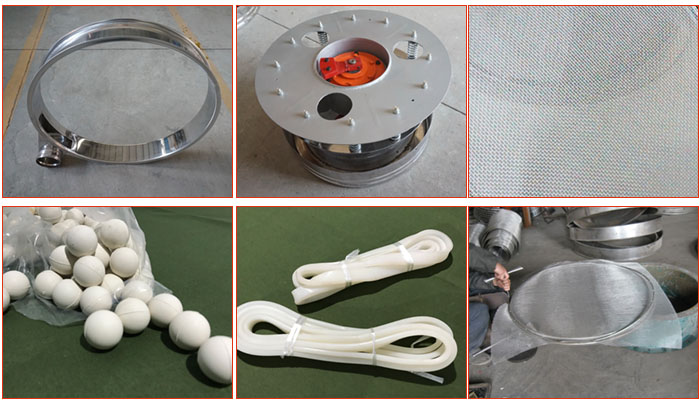 800型全不銹鋼振動(dòng)篩配件有:振動(dòng)篩篩框,電機(jī),不銹鋼篩網(wǎng)等。