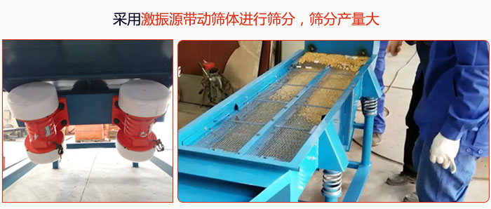 采用激振源帶動篩體進行篩分，篩分產(chǎn)量大。
